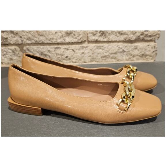 Linea Paolo Natalie Flats, Square Toe Loafer, Square Heel, Gold Chain, Sz 8.5 M - Picture 1 of 9